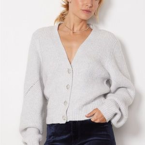 Grey sweater cardigan with rhinestone buttons -Evereve Natalie Cardigan